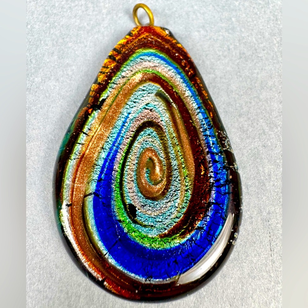 Murano Colorful Swirl Glass Art Pendant | Boho Hippie | Made in Italy | Signed